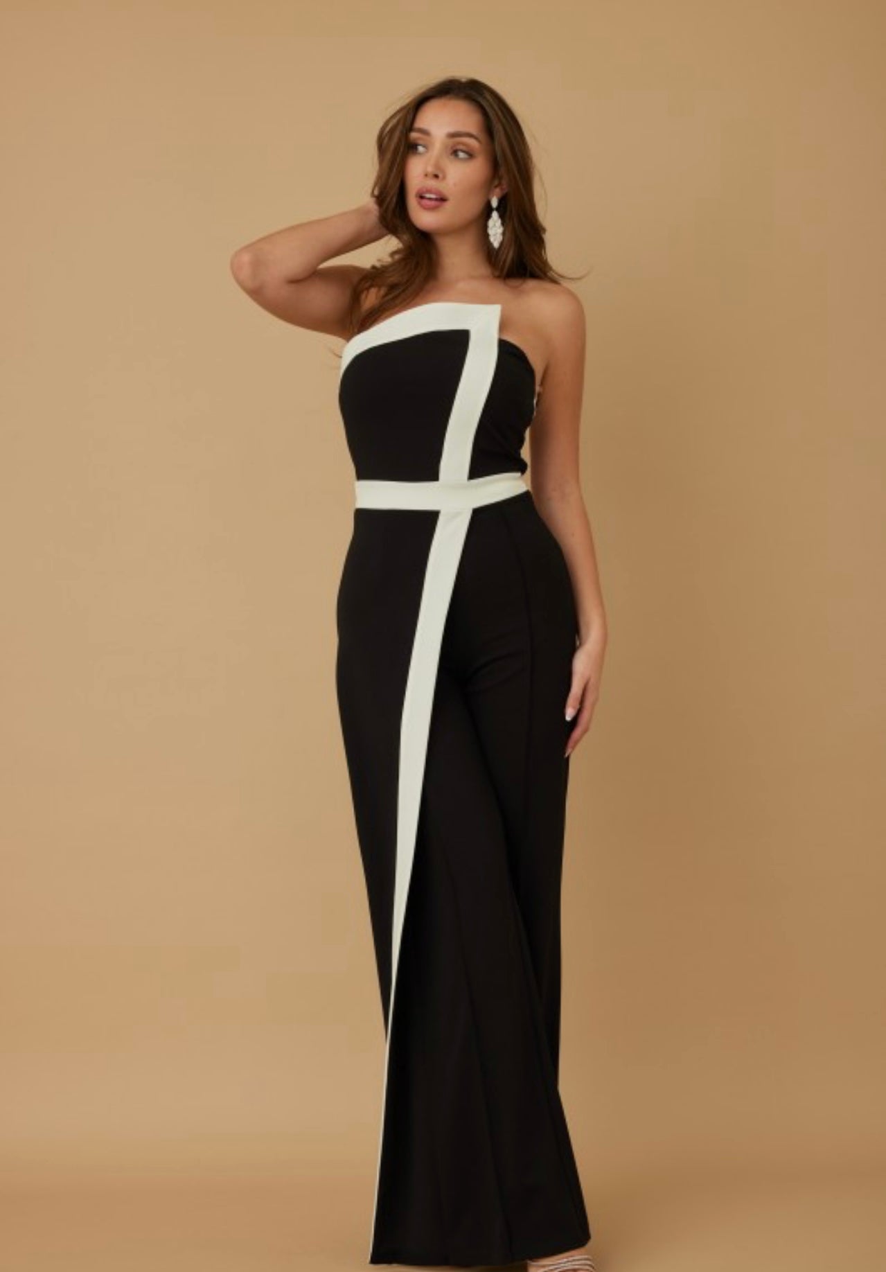 Black and White Strapless Jumpsuit