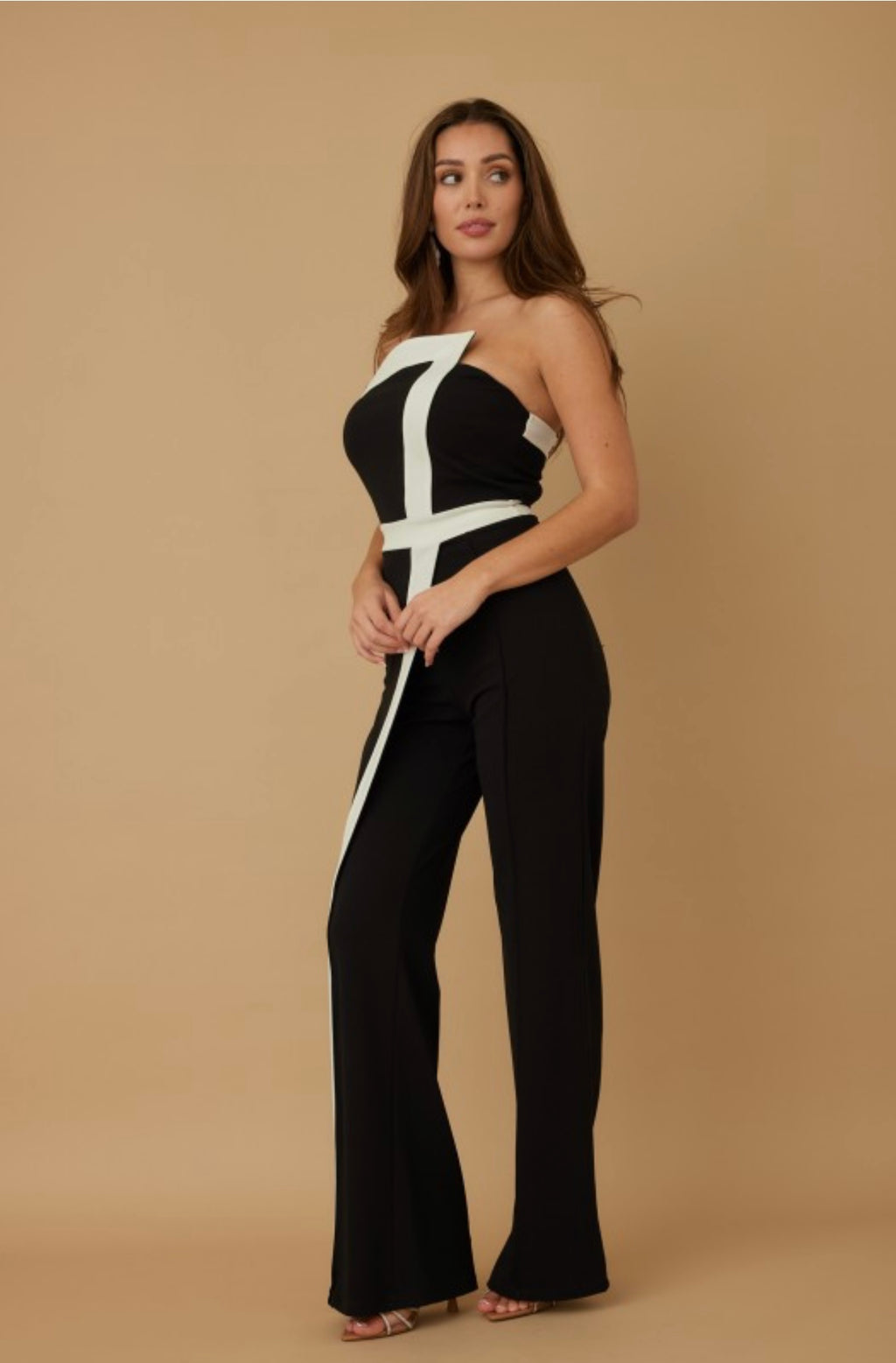 Black and White Strapless Jumpsuit